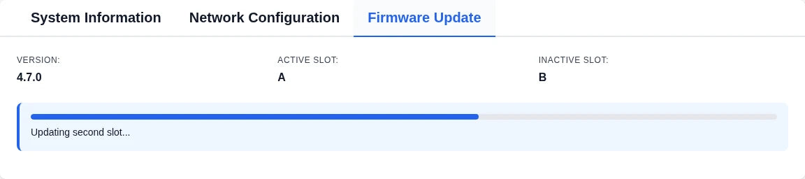 A progress bar about two-thirds full above the status message Updating second slot.